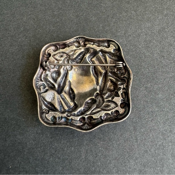 Art Nouveau Silver Brooch Ornate Square Pin Vintage Antique Estate Jewelry - Picture 6 of 11